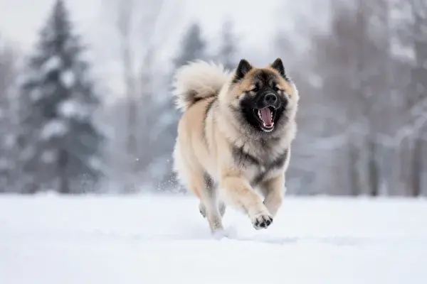 雪地中奔跑的凯斯霍恩犬