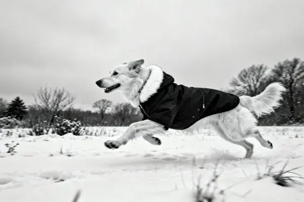 德国牧羊犬雪地奔跑场景
