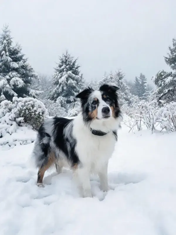 雪景中三色边境牧羊犬特写