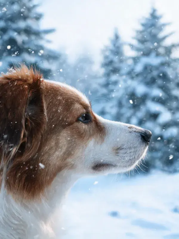 冬日雪景中边境牧羊犬侧面特写