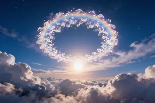 高空云层间的彩虹环云景