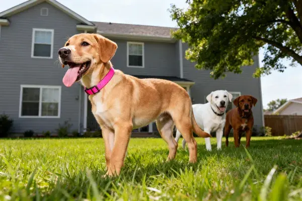 阳光草坪上的黄色拉布拉多犬
