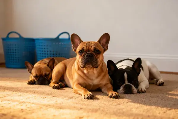 室内地毯上的法国斗牛犬群