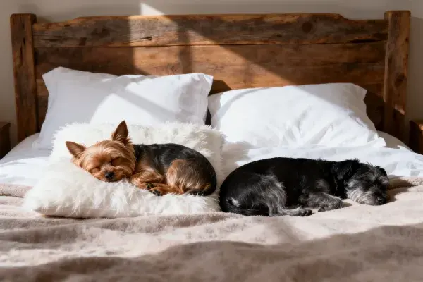 养狗家庭卧室内的犬种休憩场景