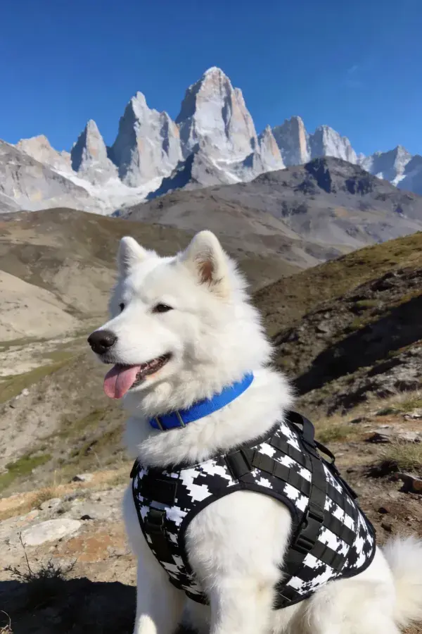 萨摩耶犬于高山户外场景特写
