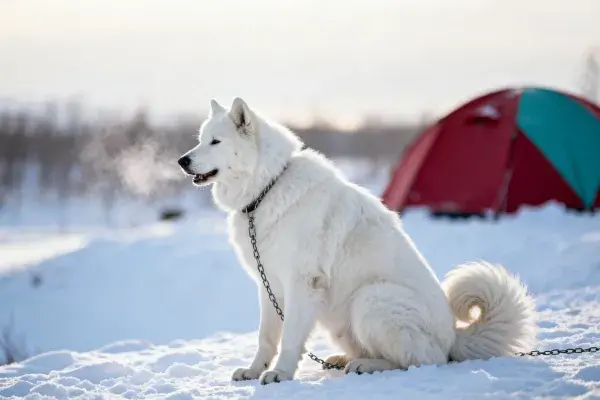 西伯利亚雪橇犬雪地坐姿特写