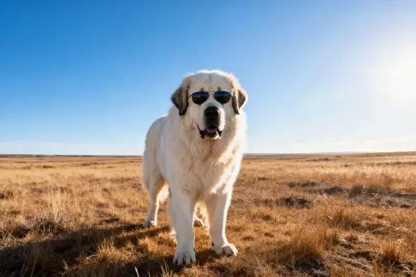 开阔草原上的大白熊犬