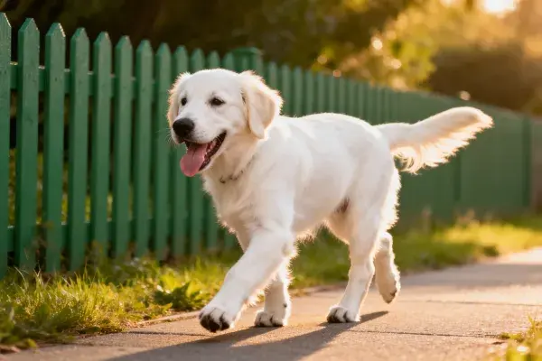 金毛寻回犬漫步阳光小道