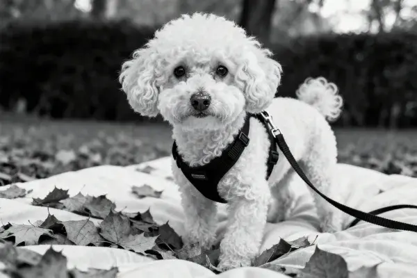 户外毯面上的玩具贵宾犬