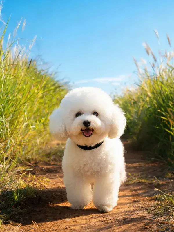 西施犬在泥土小径上的行走场景