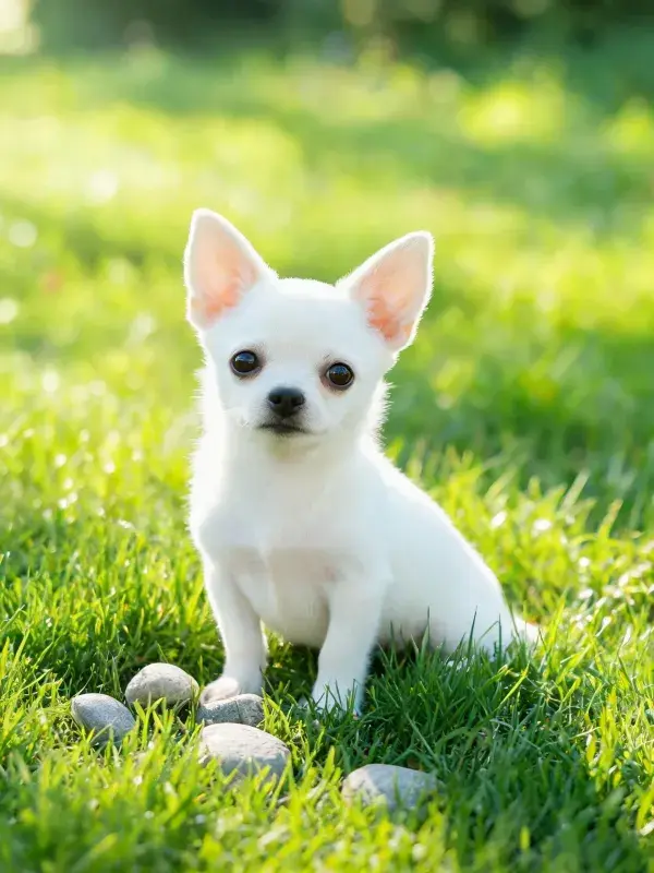 草地上的吉娃娃犬安静坐着