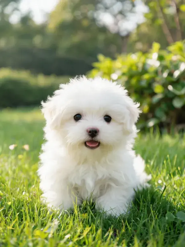 阳光草地上的马尔济斯幼犬