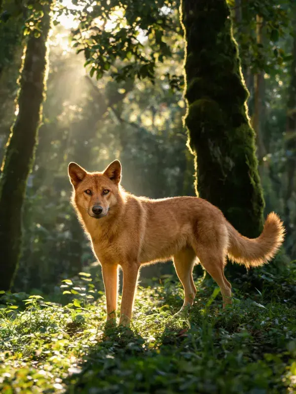 阴凉处野犬站立特写场景