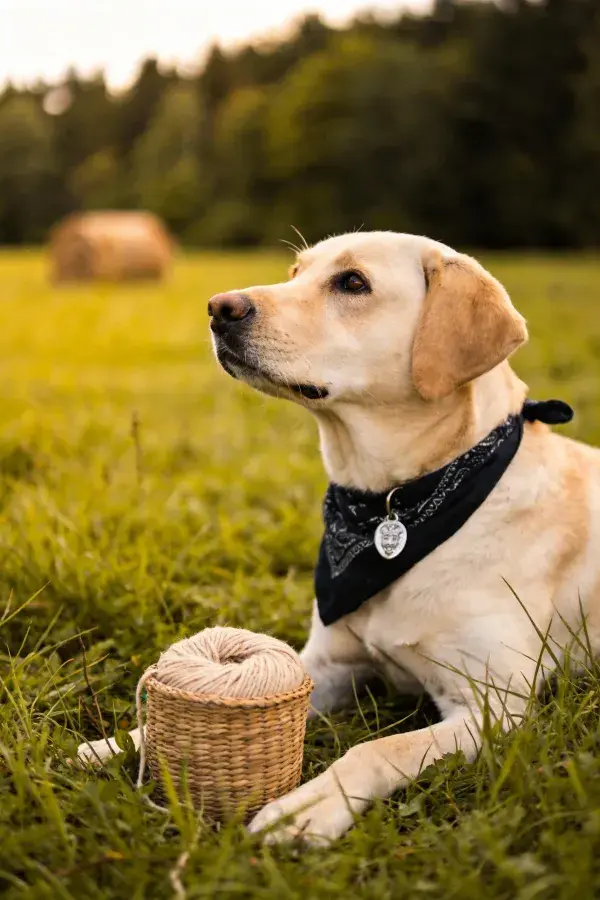 草地上的黄褐色拉布拉多犬
