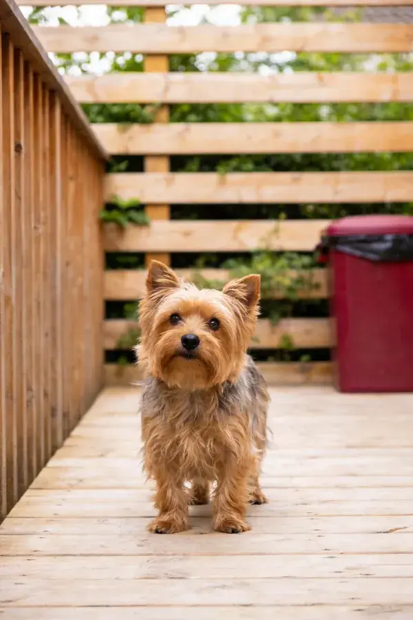 约克夏梗犬静立木平台