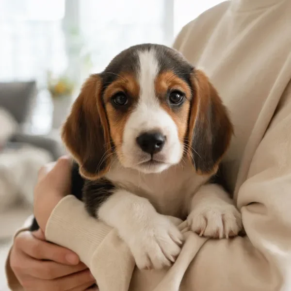 抱着的比格犬幼崽特写
