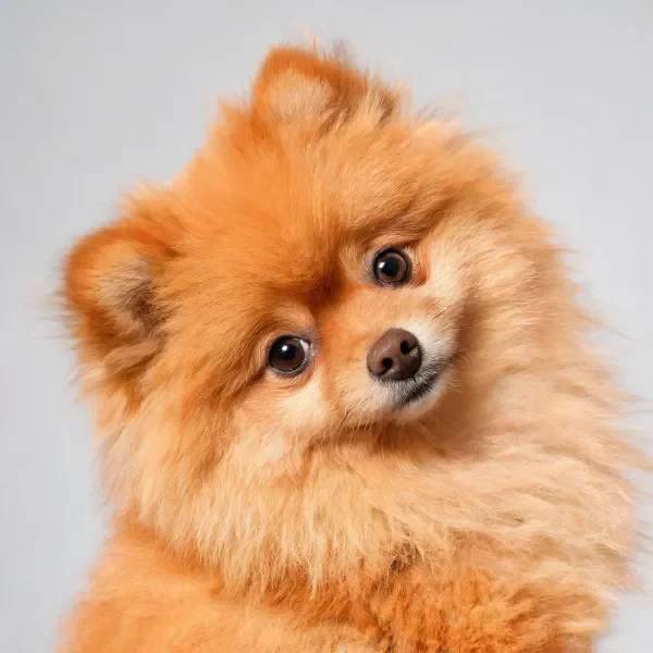 博美犬有着蓬松的浅棕色毛发,黑色明亮的眼睛清晰可见。