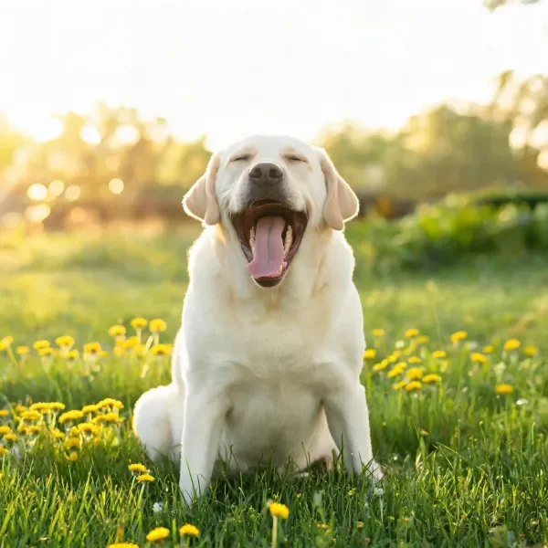 阳光草地上的拉布拉多犬