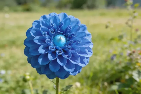 蓝色大丽花开在花园中