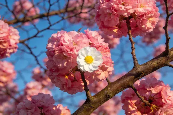 樱花丛中白色单瓣花特写