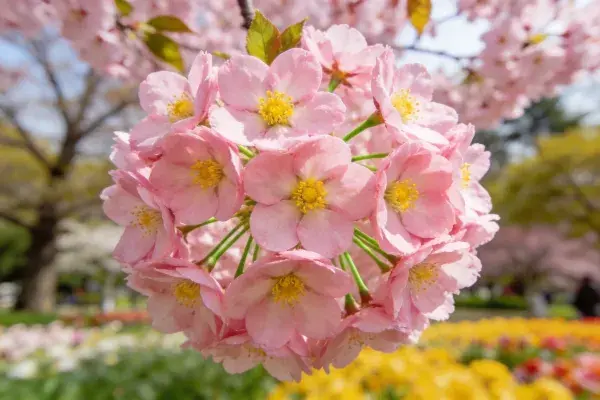 近景拍摄的樱花簇特写画面