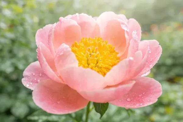 粉色牡丹花瓣带露珠特写