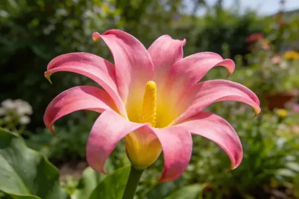 粉色花瓣与黄色花蕊的花卉特写镜头