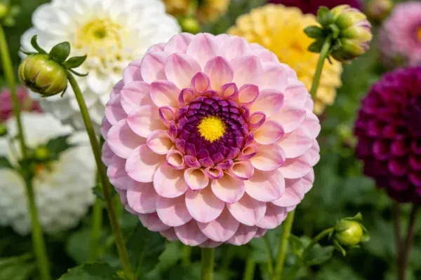 花园中绽放的大丽花特写画面