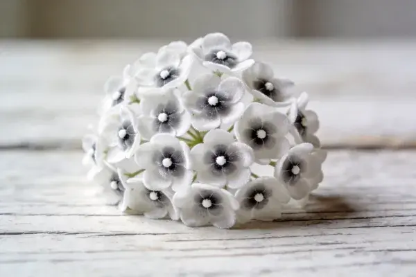 浅色木质表面上的仿真小花簇