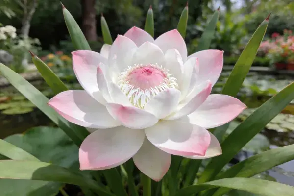 池塘边盛开的荷花特写