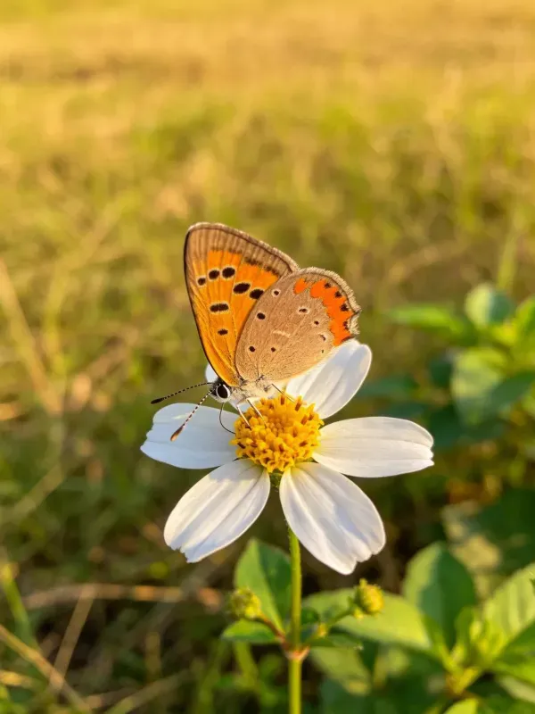 铜翅灰蝶栖息驻白花场景