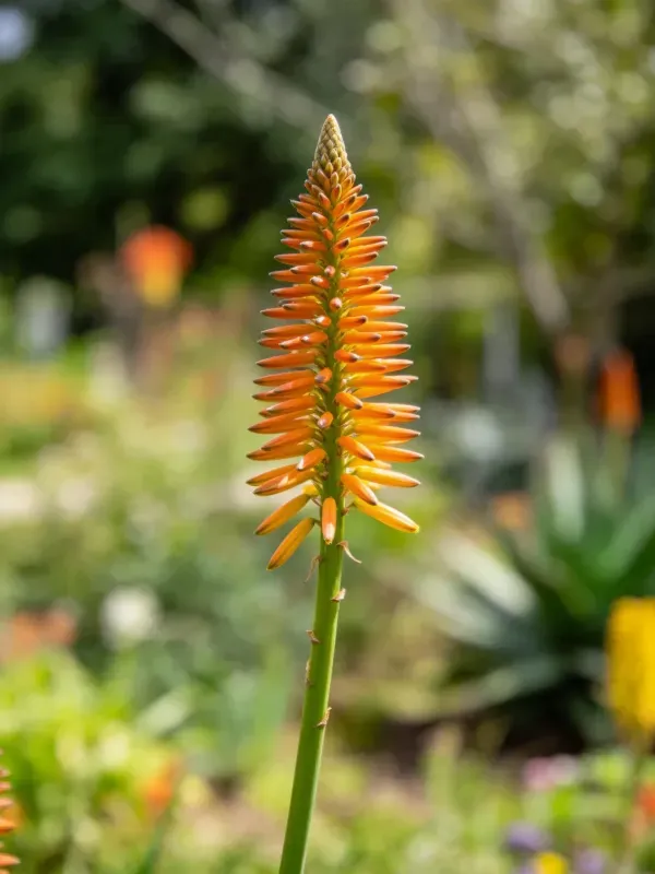 Aloe striata 的花序上，橙红色的花瓣紧密排列，表面有光滑蜡质质感。