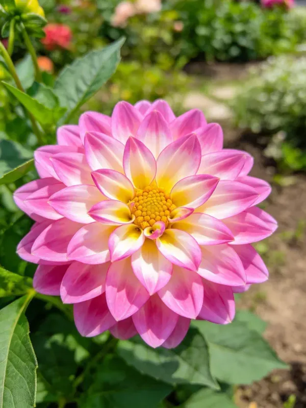 花园中盛开的粉色大丽花