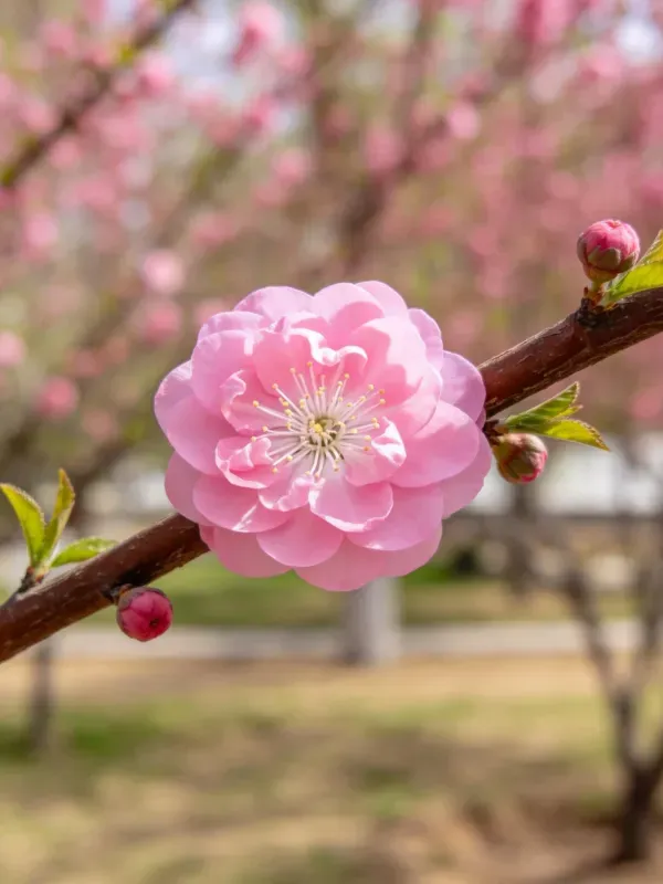 重瓣梅花枝头的特写镜头
