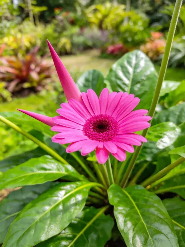 花园中盛开的粉色非洲菊特写