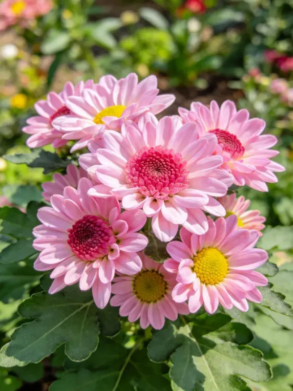 粉色菊花群生特写场景