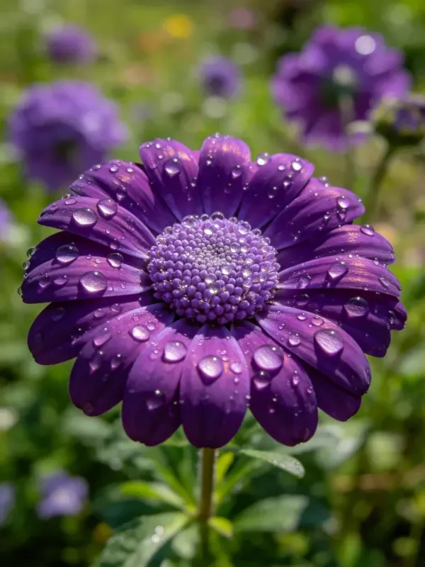 露天花园中带露珠的非洲菊