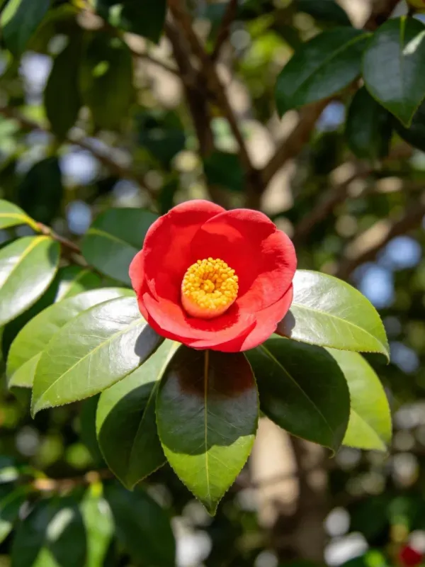 山茶花特写镜头展现鲜艳花朵