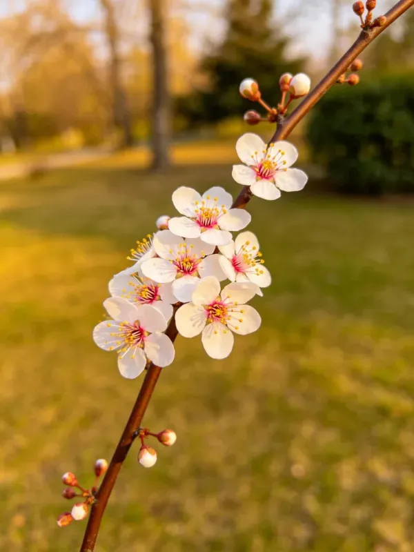 露天花园中梅花枝条的特写镜头