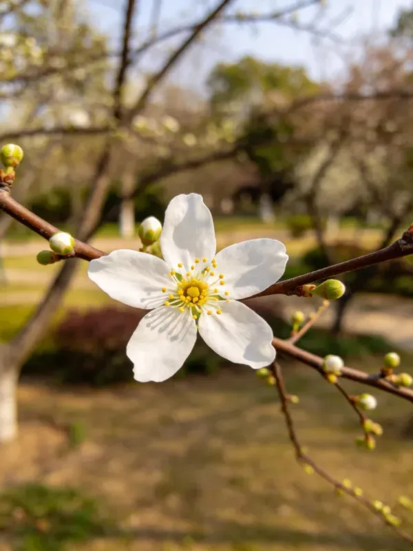 露天花园中梅花花瓣特写