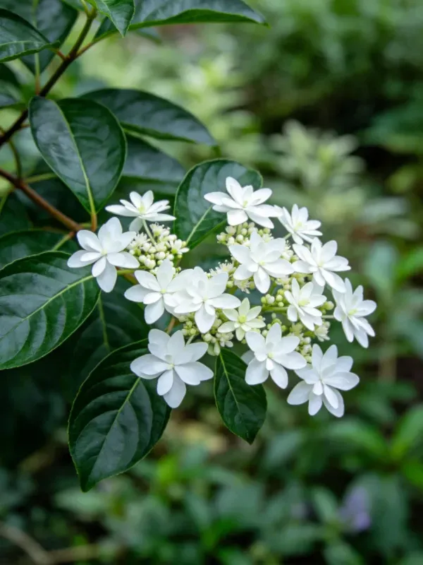 静态特写展示绣球花簇与绿叶