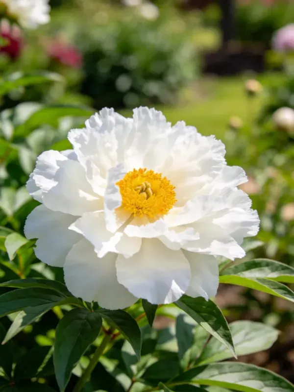 白牡丹的花瓣洁白无瑕，中心金黄花蕊清晰可辨，展现出的美丽形态。