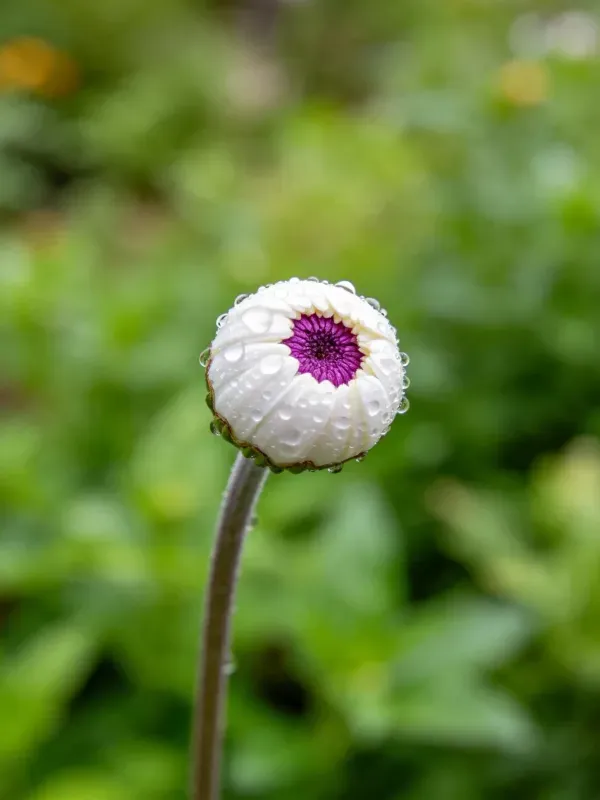 非洲菊花苞带露珠的特写镜头