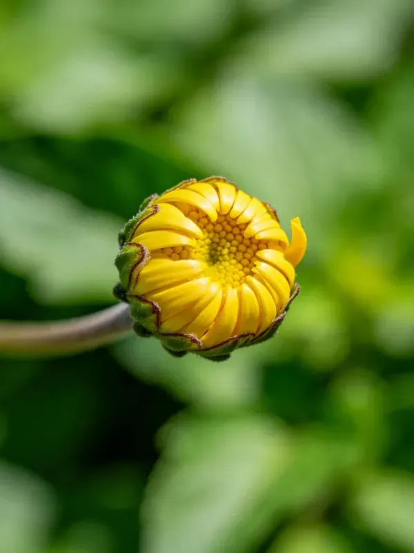 黄色洋甘菊花蕾的细腻特写