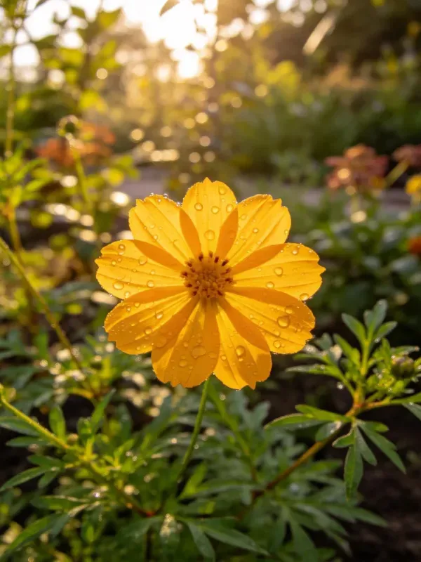 硫华菊带露珠特写镜头