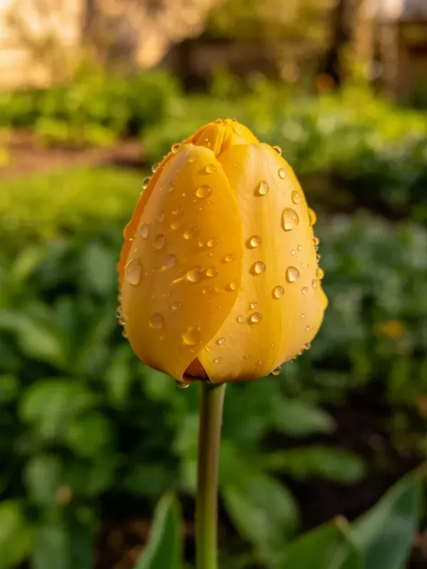 郁金香花瓣带露珠特写