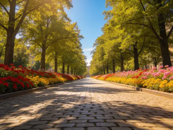 花境装饰的城市林荫步道
