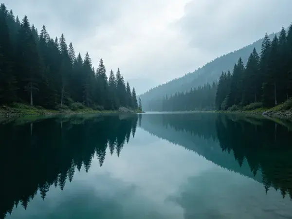 山地森林湖泊倒影景观