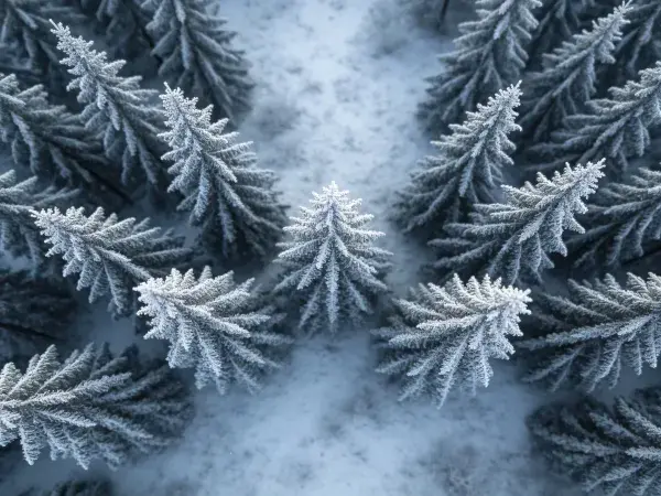 雪地中覆雪的针叶林景观
