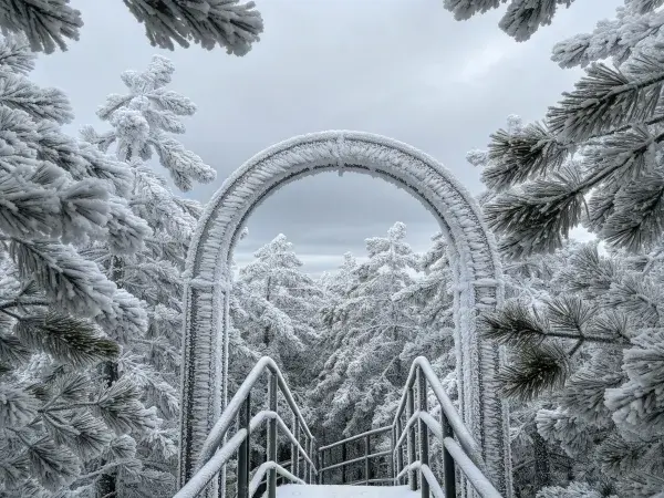 冬日雪覆森林拱门景观